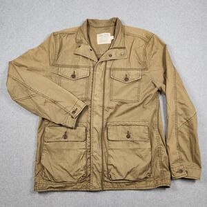 Lucky Brand Field Jacket Women Large Green Military Canvas‎ Epaulets Pockets